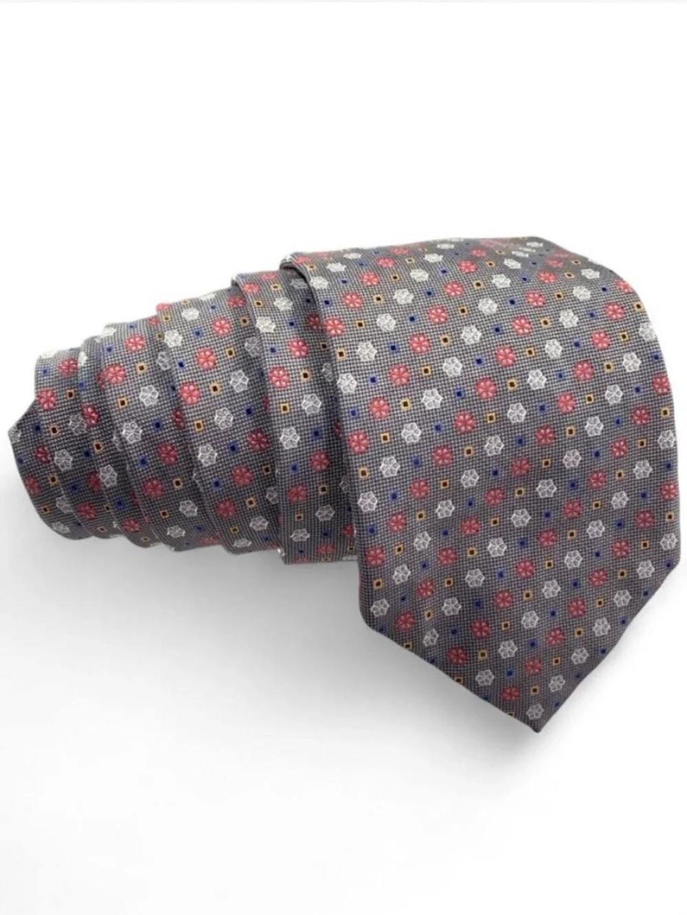 Barney’s New York 100% Silk Tie Gray Floral Micro-Pattern Formal Business